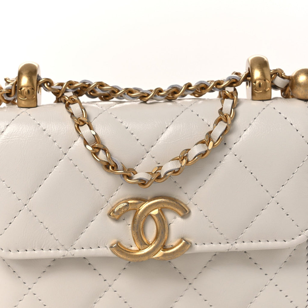 Calfskin Quilted Perfect Fit Coin Purse With Chain White
