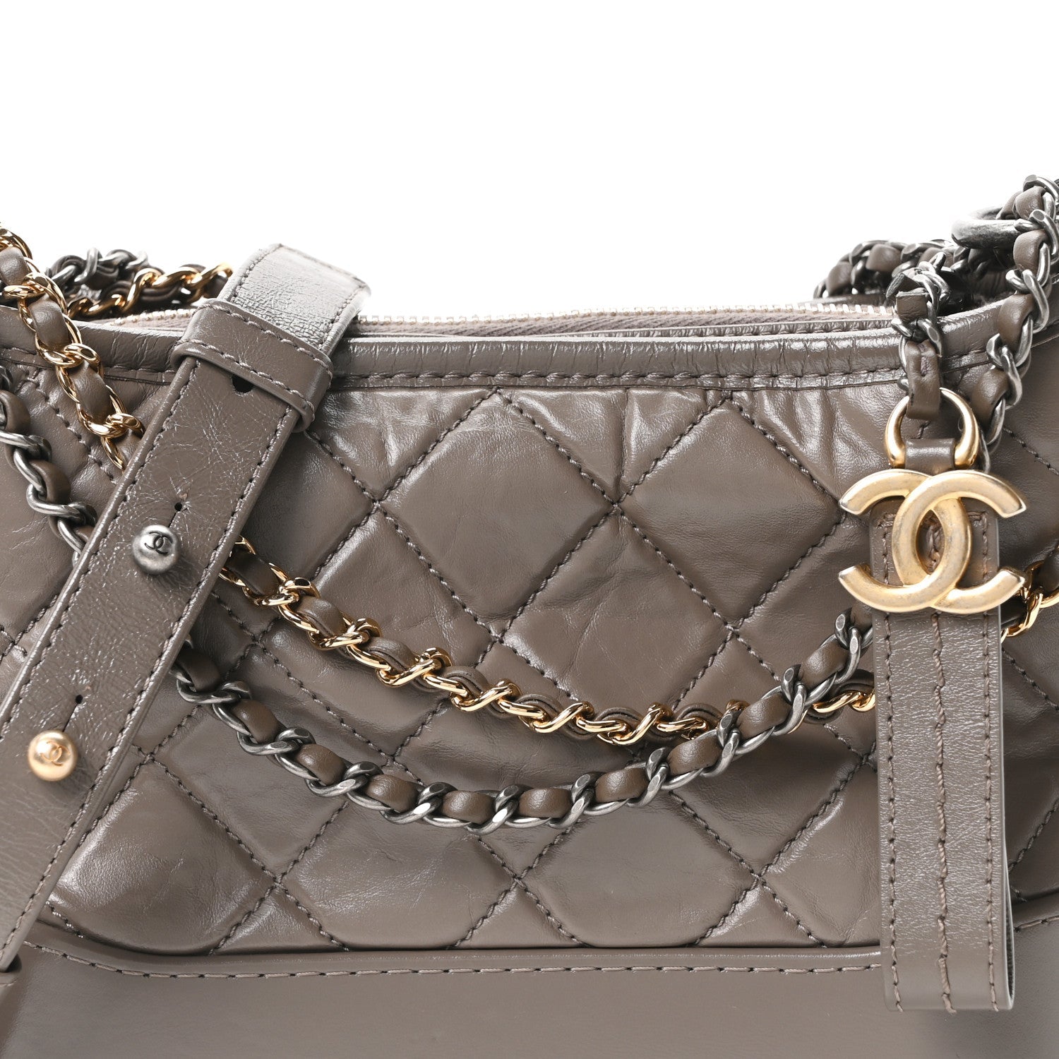 Aged Calfskin Quilted Small Gabrielle Hobo Grey