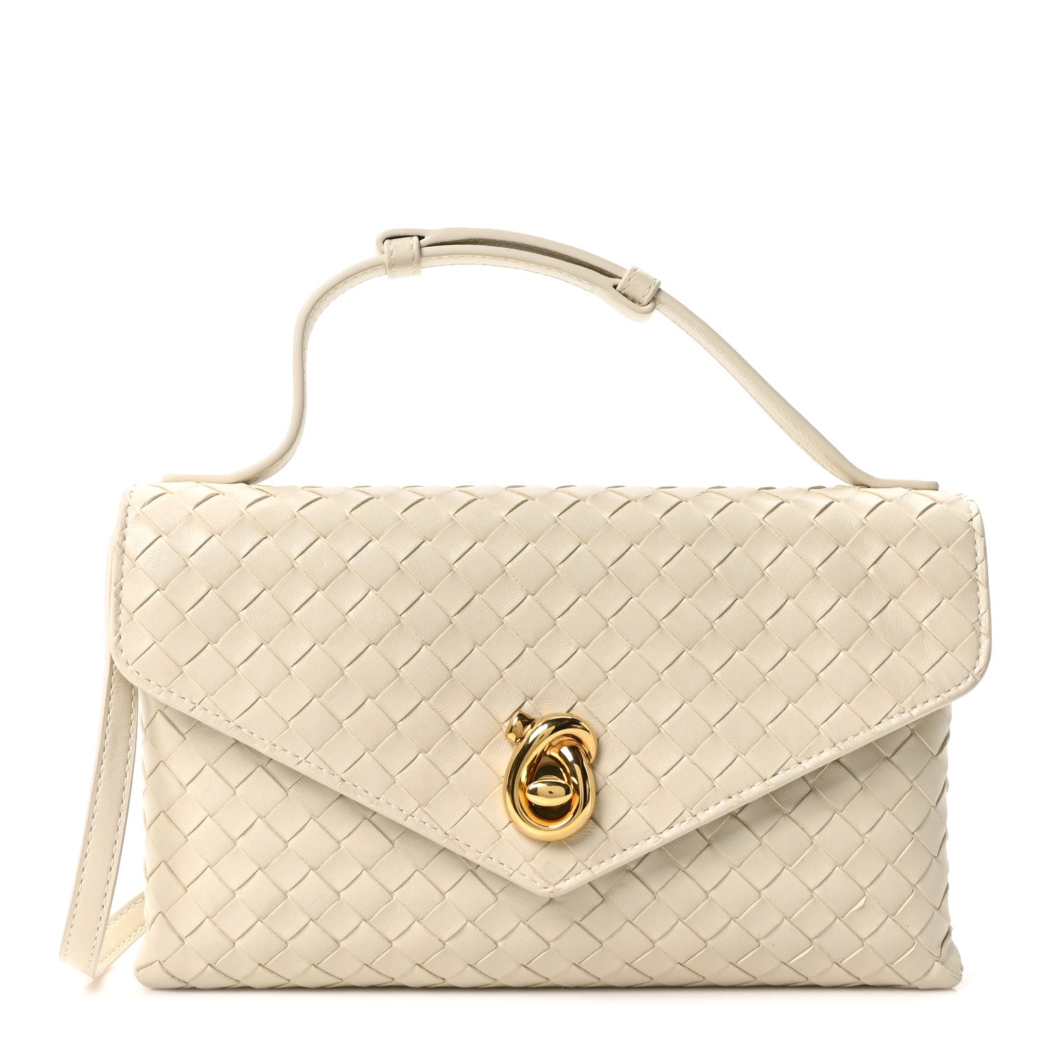Nappa Intrecciato Knot Lock Top Handle Crossbody Bag Sea Salt