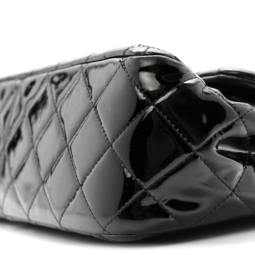 Patent Quilted Jumbo Double Flap Black