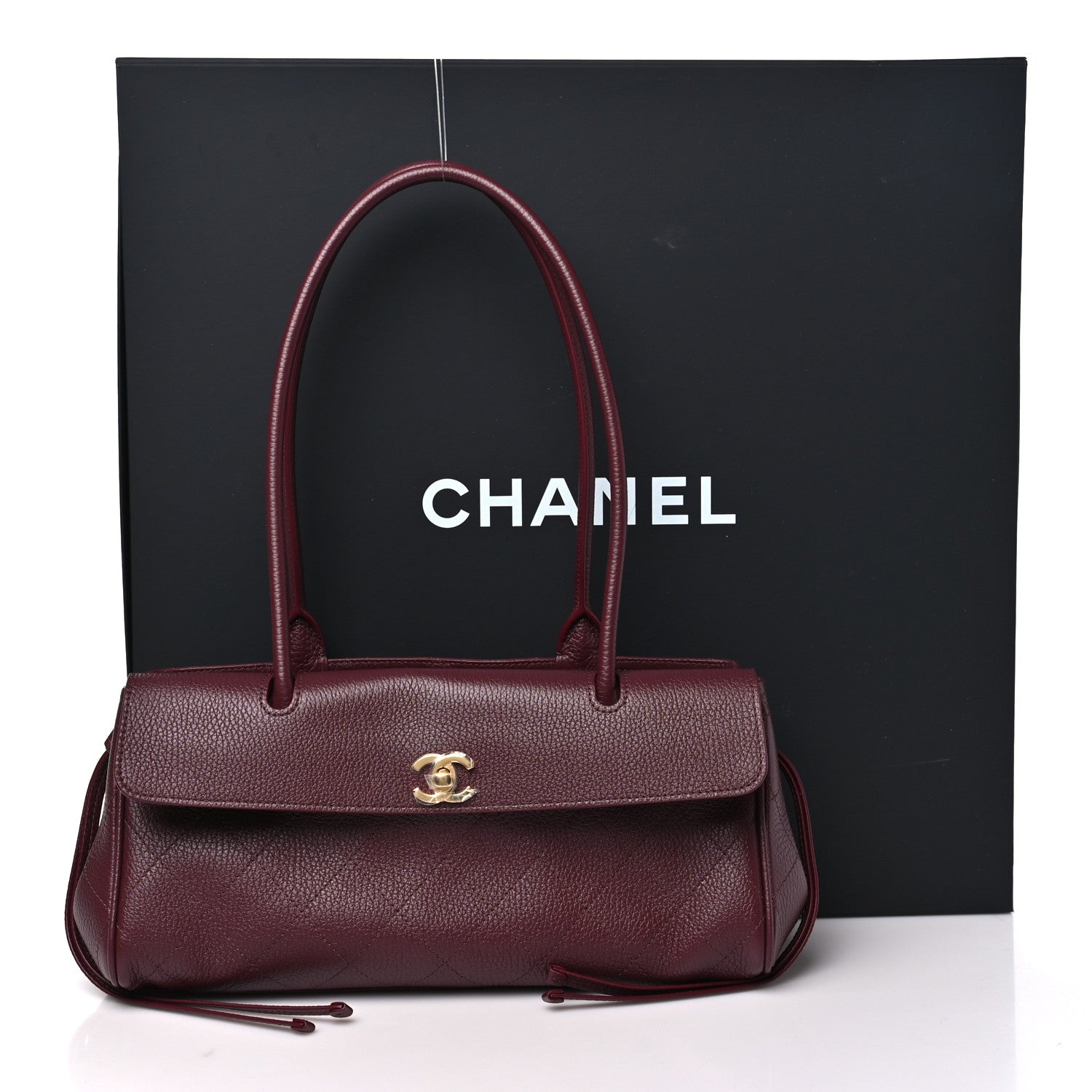 Grained Calfskin Stitched Urban Essentials Small Shopping Bag Burgundy