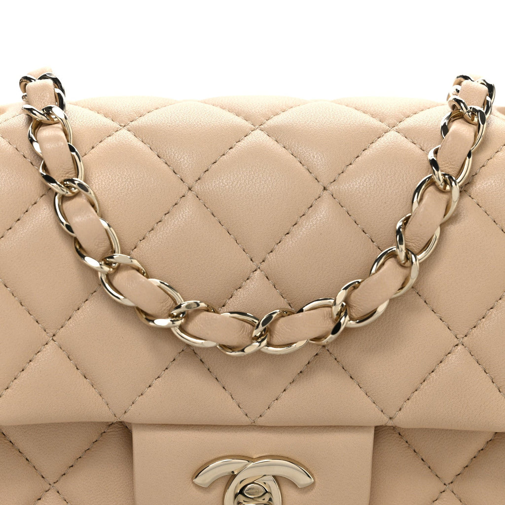 Lambskin Quilted Mini Rectangular Flap Beige