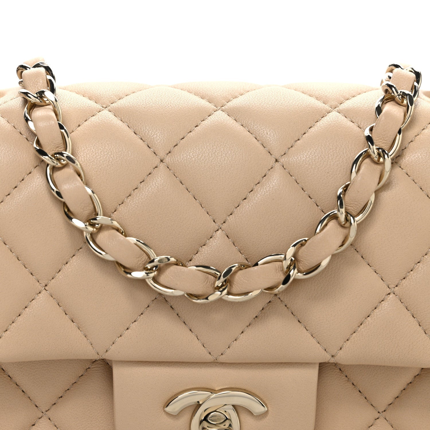 Lambskin Quilted Mini Rectangular Flap Beige
