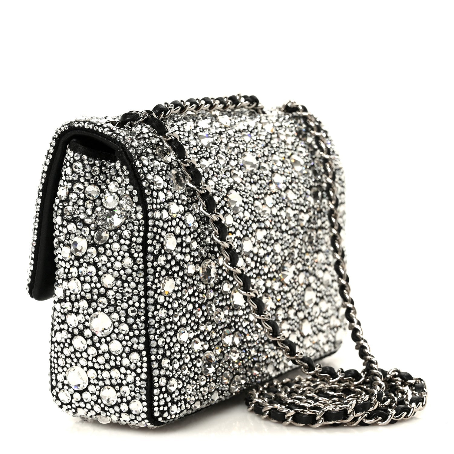 Satin Strass Mini Flap Silvery Black