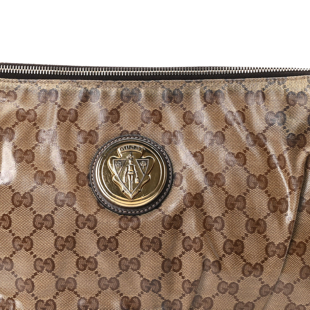 Crystal Monogram Large Hysteria Clutch Brown