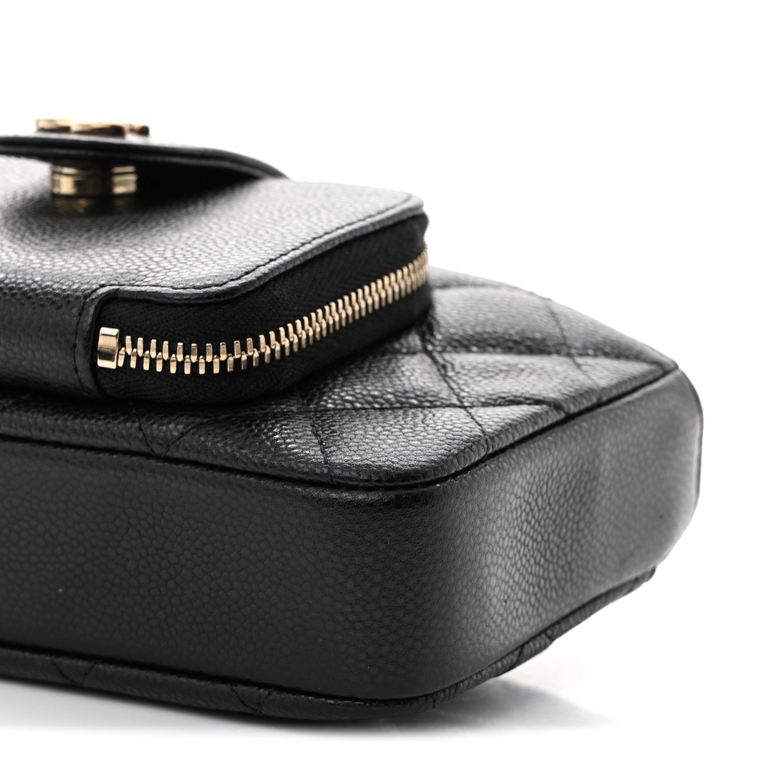 Caviar Quilted Business Affinity Phone Holder With Chain Black