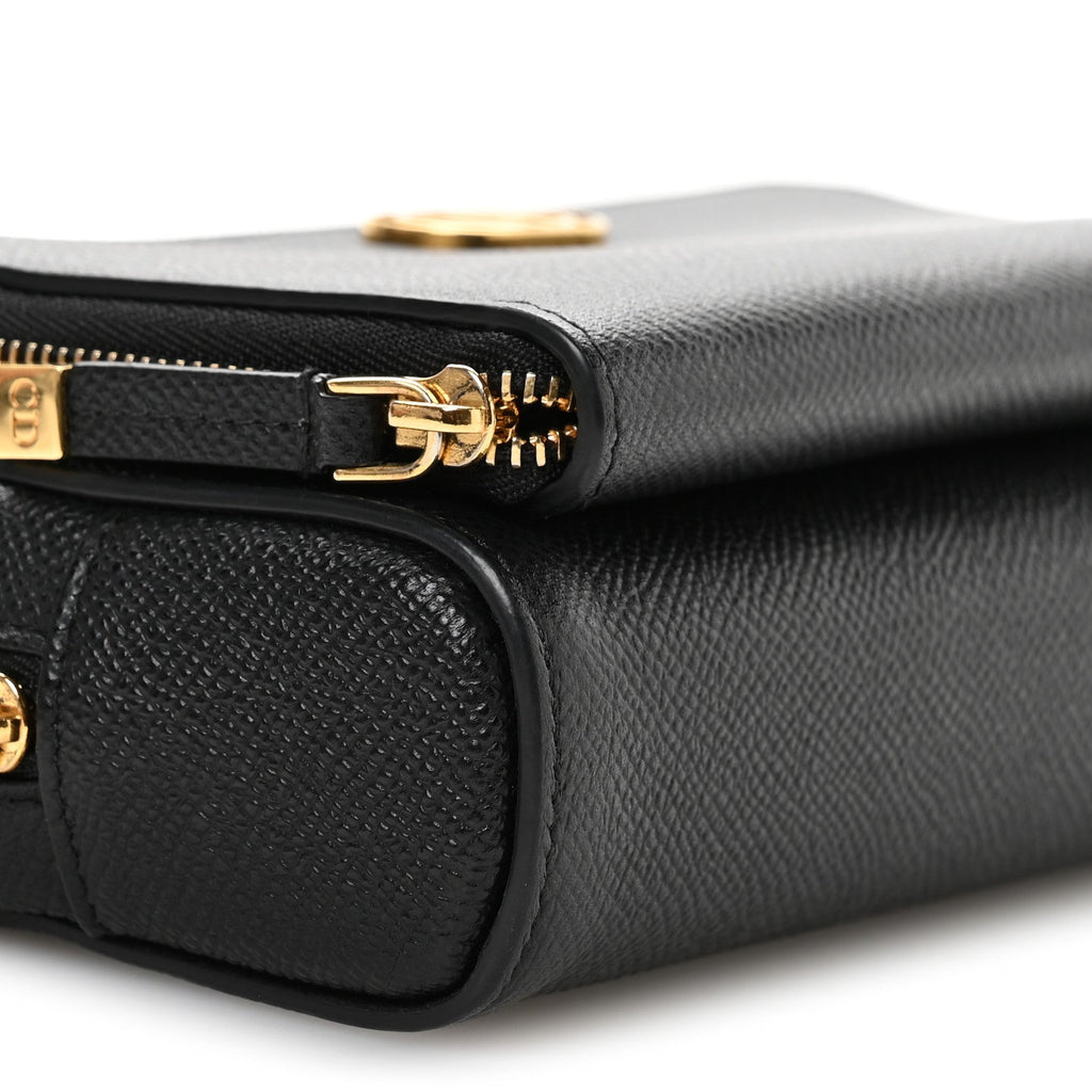 Grained Calfskin Caro Double Pouch Black