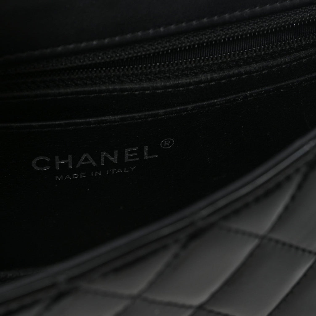 Patent Calfskin Quilted Mini Rectangular Flap Black