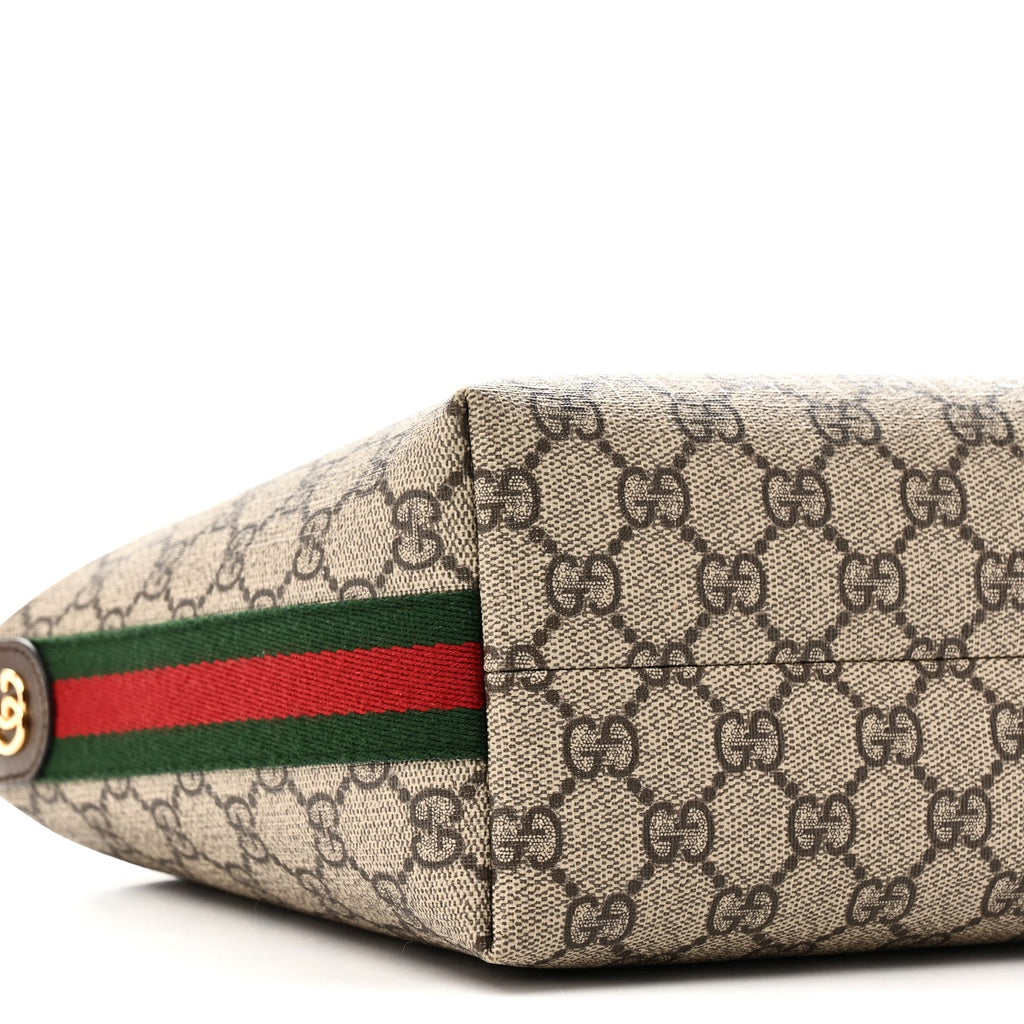 GG Supreme Monogram Textured Calfskin Web Super Mini Ophidia Shoulder Bag Beige Ebony New Acero
