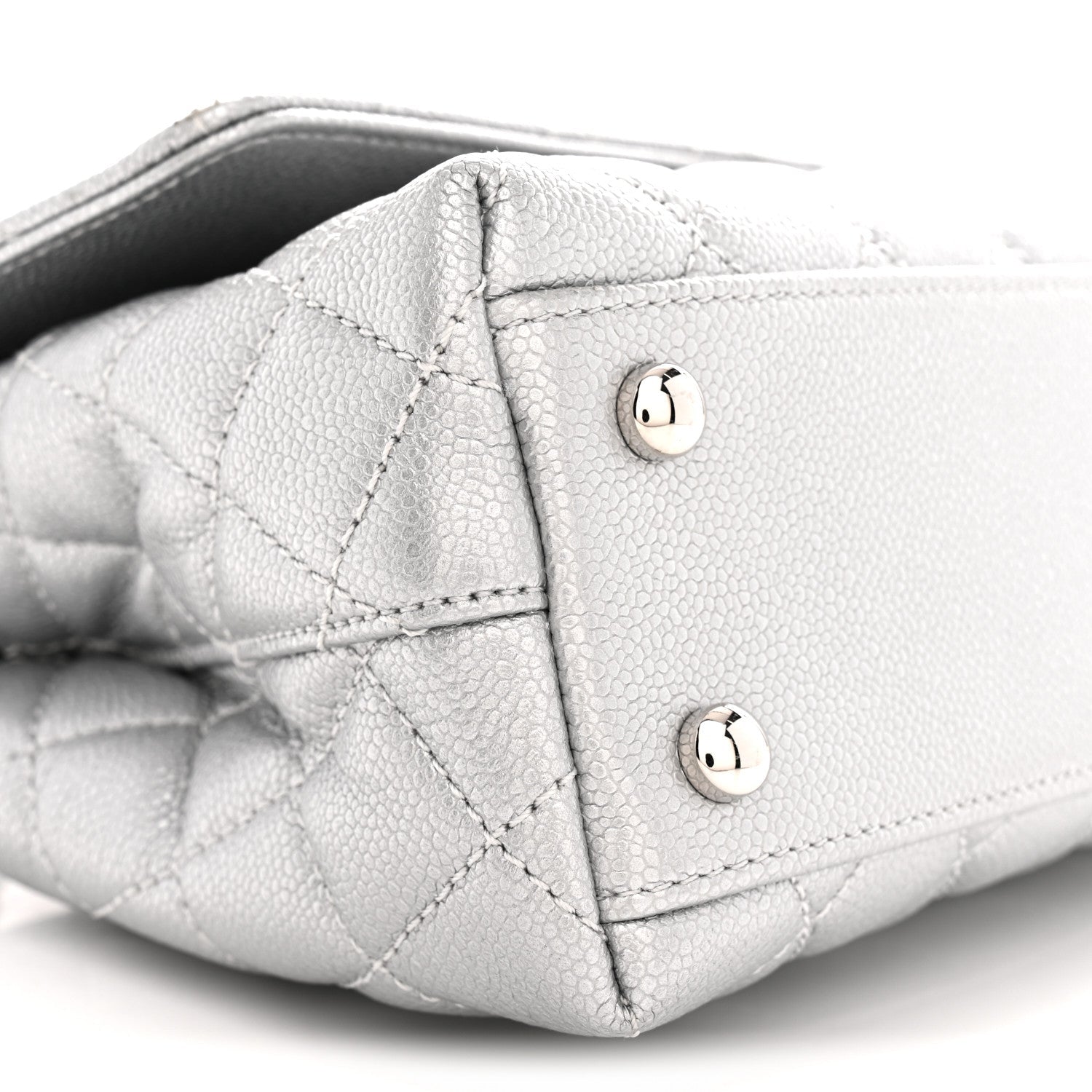 Metallic Caviar Quilted Mini Coco Handle Flap Silver
