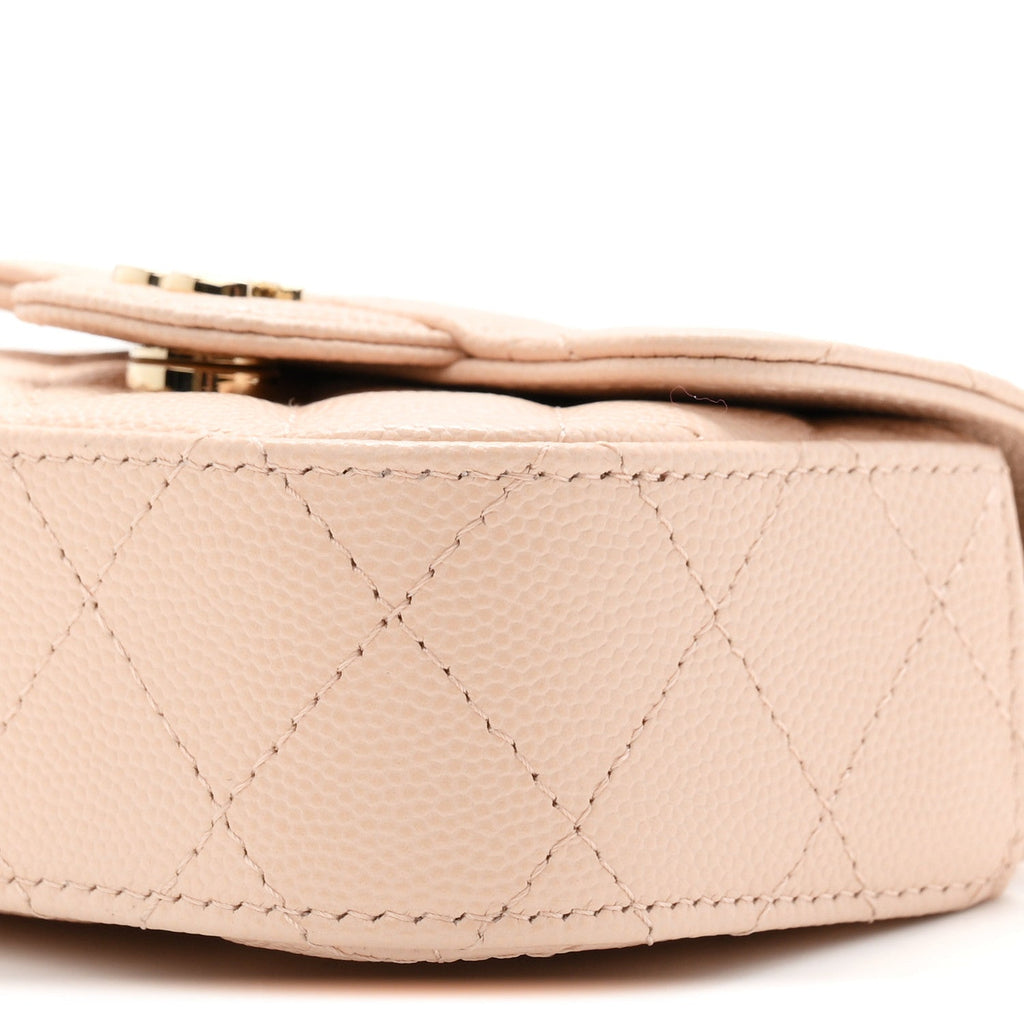 Caviar Quilted Mini Clutch With Chain Light Beige