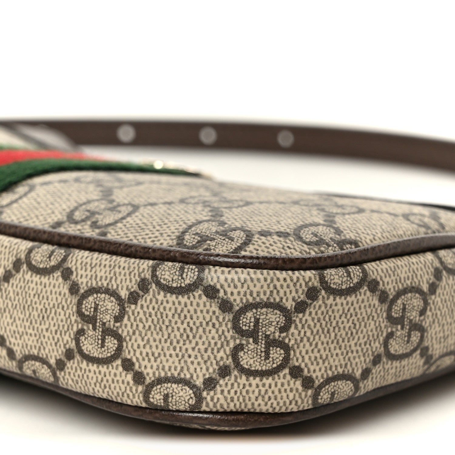 GG Supreme Monogram Textured Dollar Calfskin Web Mini Ophidia Shoulder Bag Beige Ebony New Acero