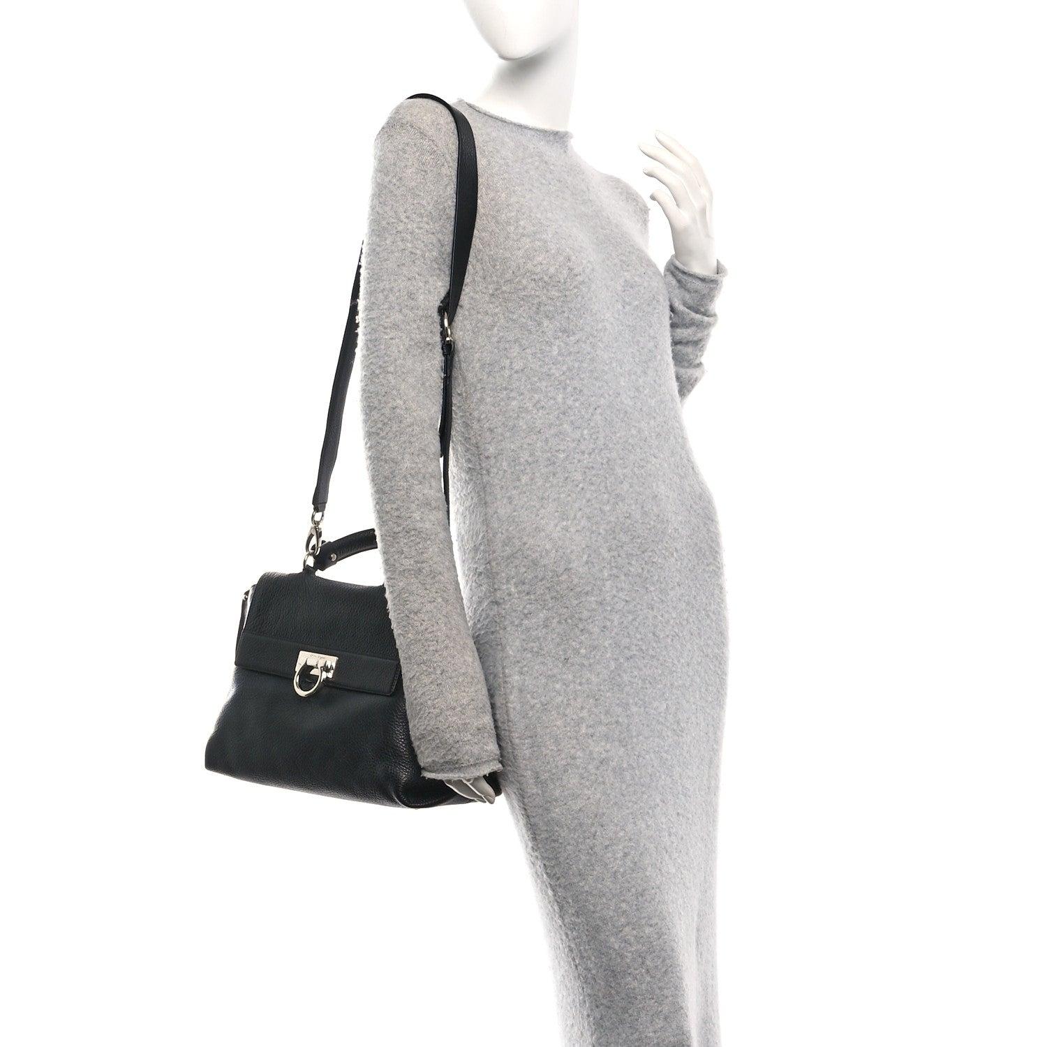 Grained Calfskin Medium Sofia Satchel Black