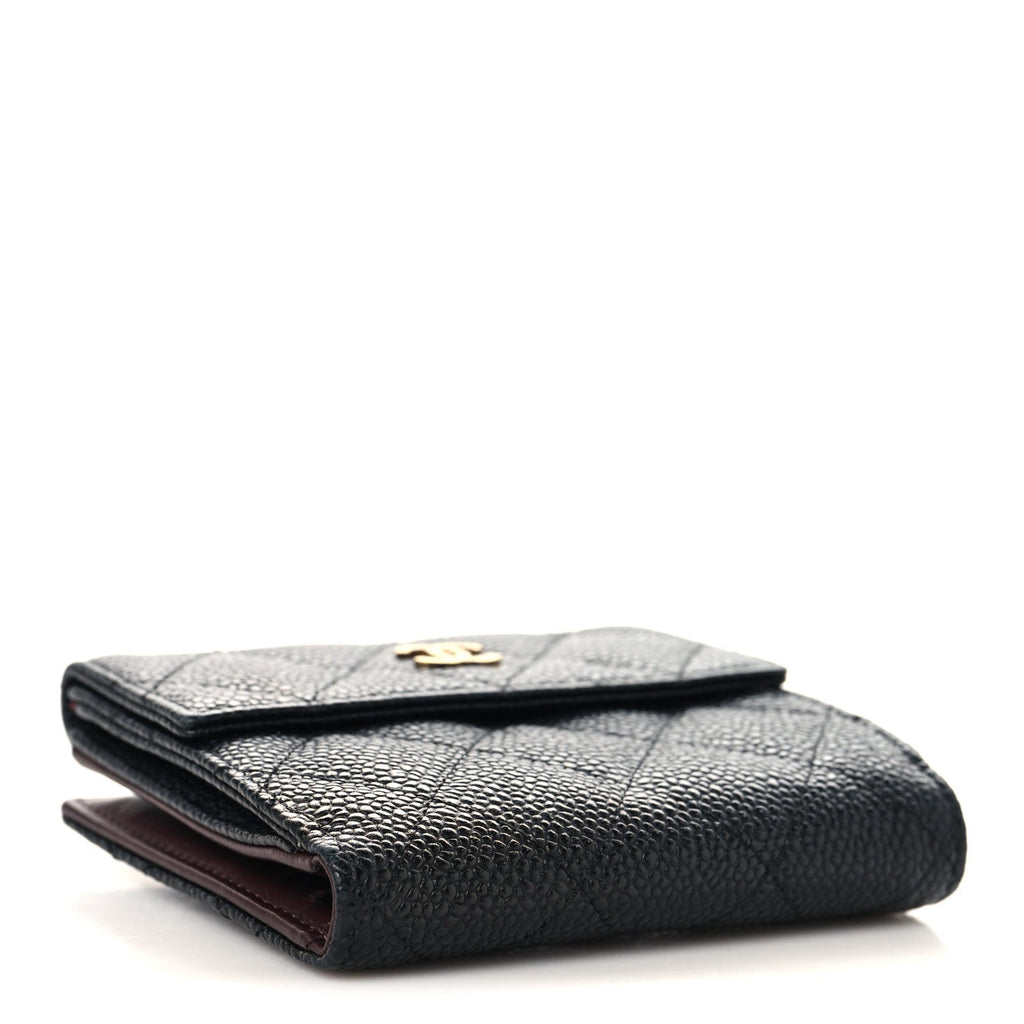 Caviar Quilted Compact French Flap Wallet Black