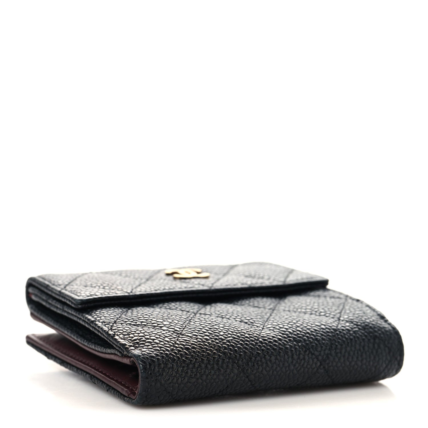 Caviar Quilted Compact French Flap Wallet Black