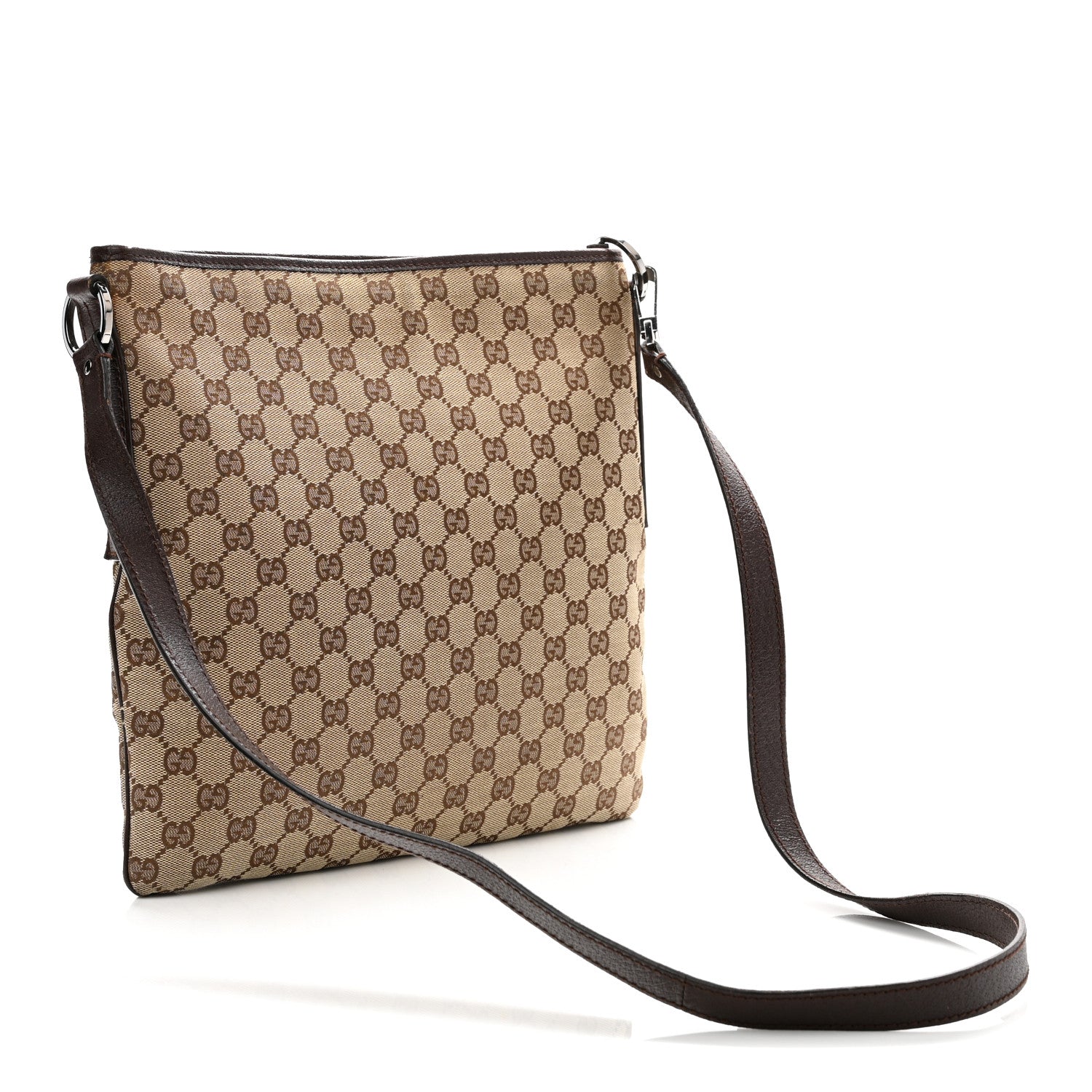 GG Supreme Monogram Medium Flat Messenger Bag Dark Brown