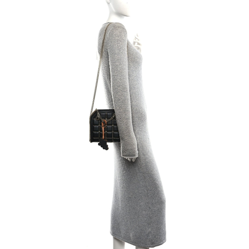 Vegan Leather Quilted Tiny Falabella Tote Black