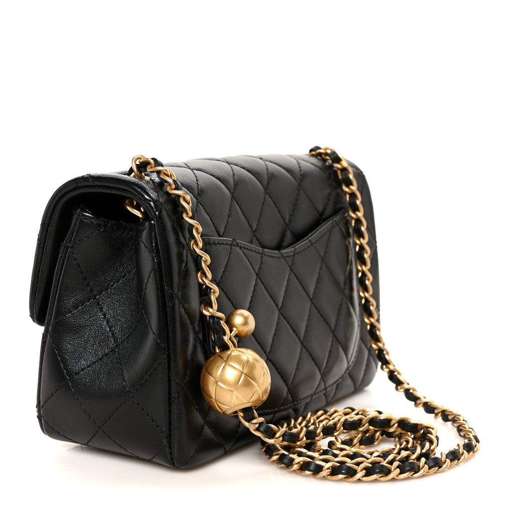 Lambskin Quilted Mini Rectangular Pearl Crush Flap Black