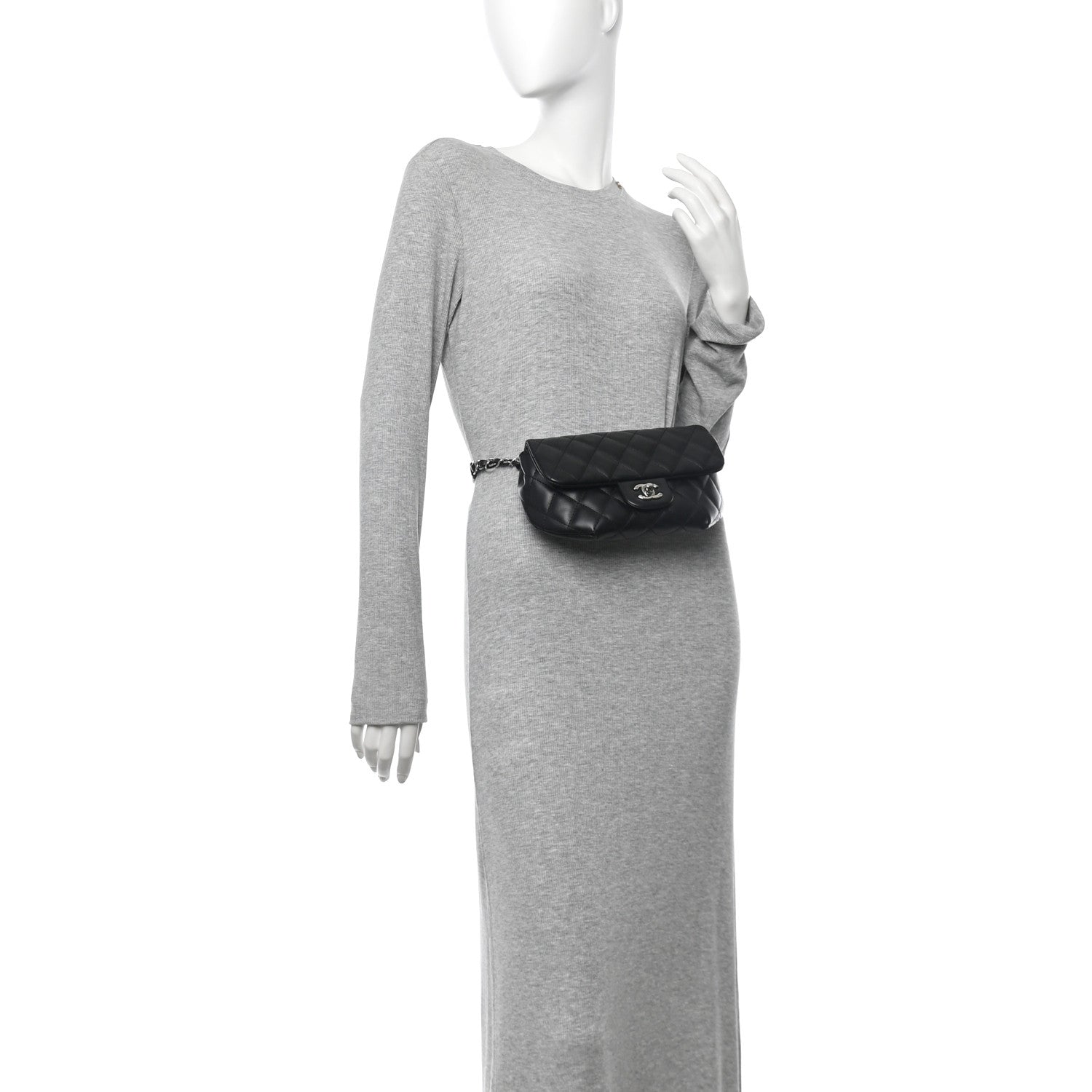 Calfskin Quilted CC Uniform Flap Belt Bag Black