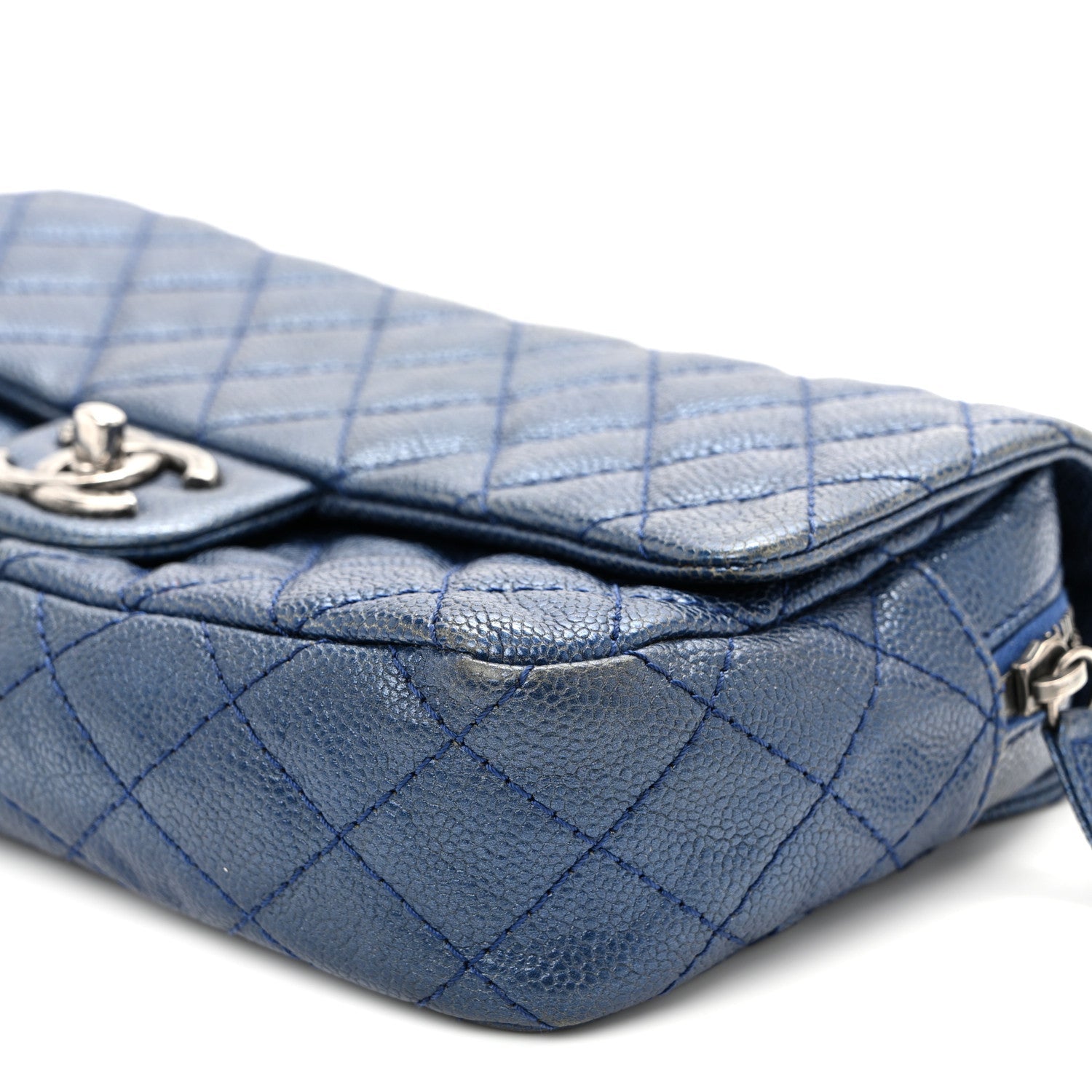 Iridescent Caviar Quilted Jumbo Easy Flap Dark Blue
