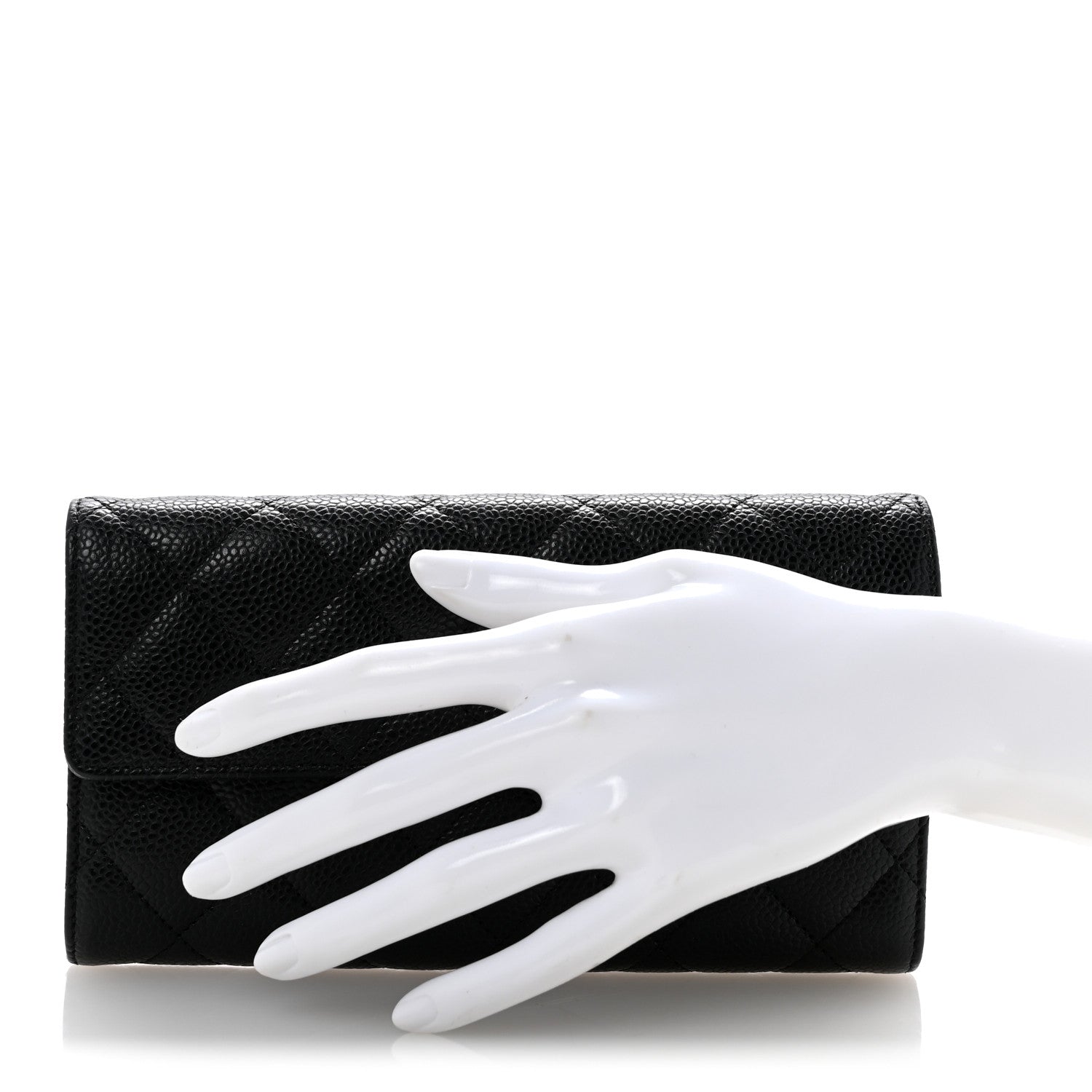 Caviar Quilted Large Gusset Flap Wallet Black