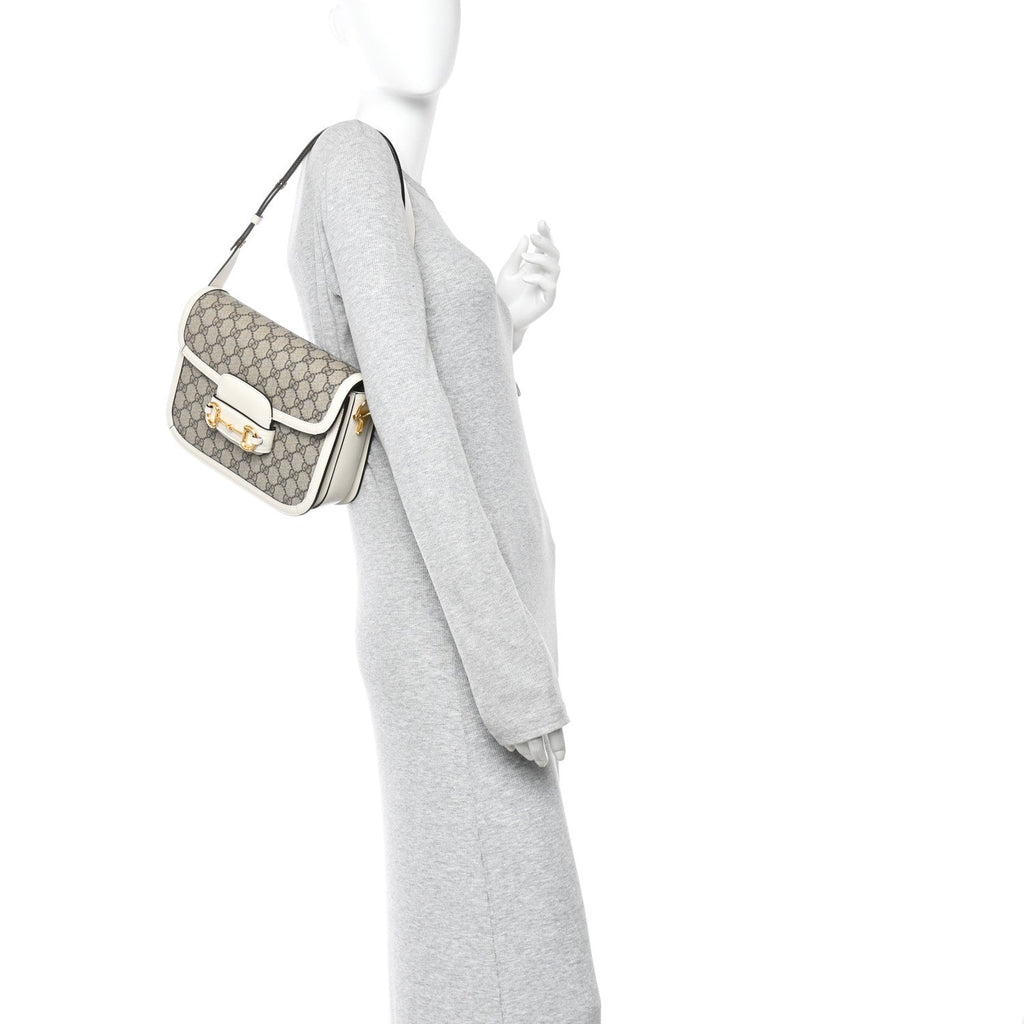 GG Supreme Monogram Horsebit 1955 Shoulder Bag Beige Mystic White