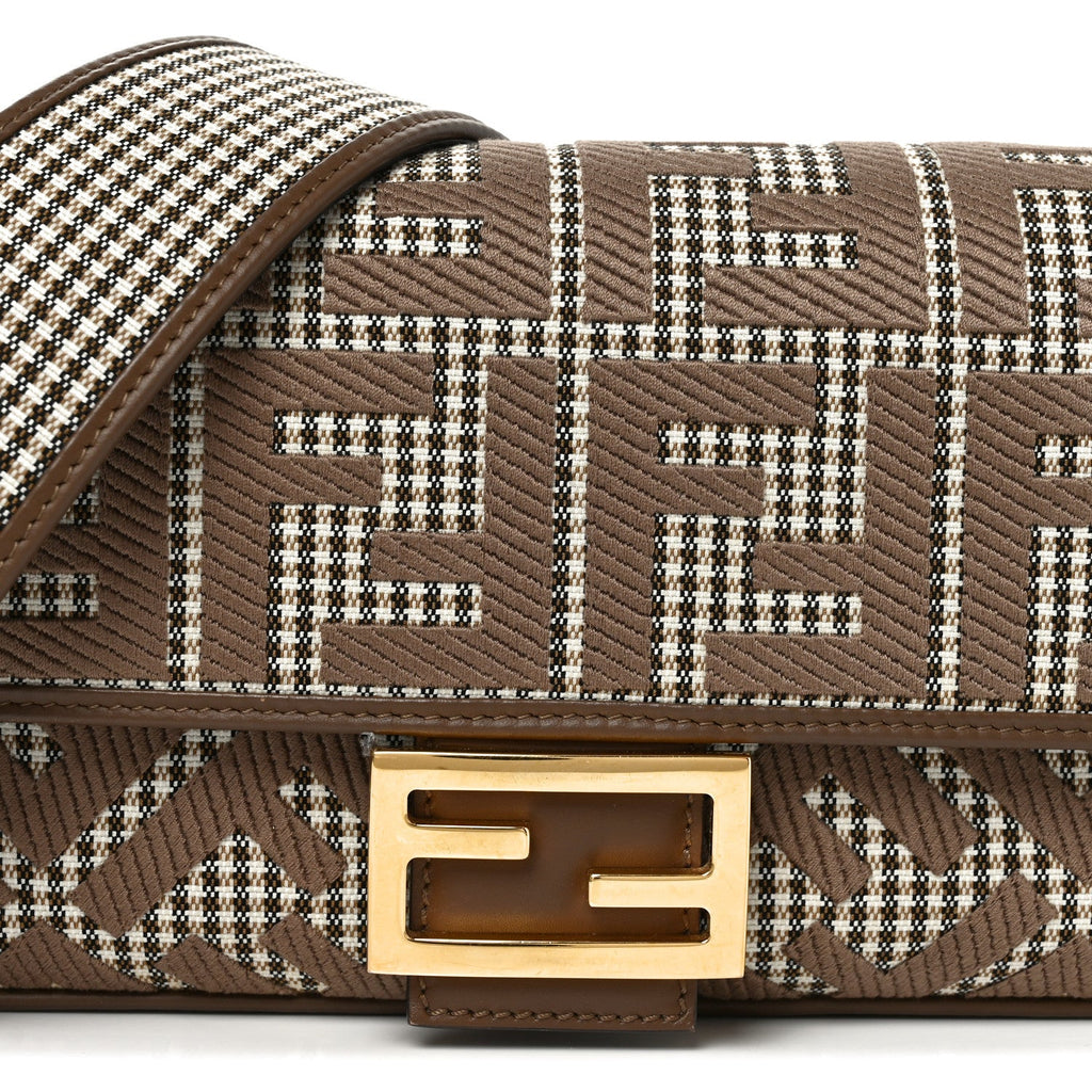 Wool Vitello King Houndstooth FF Embroidered Baguette Beige Moro