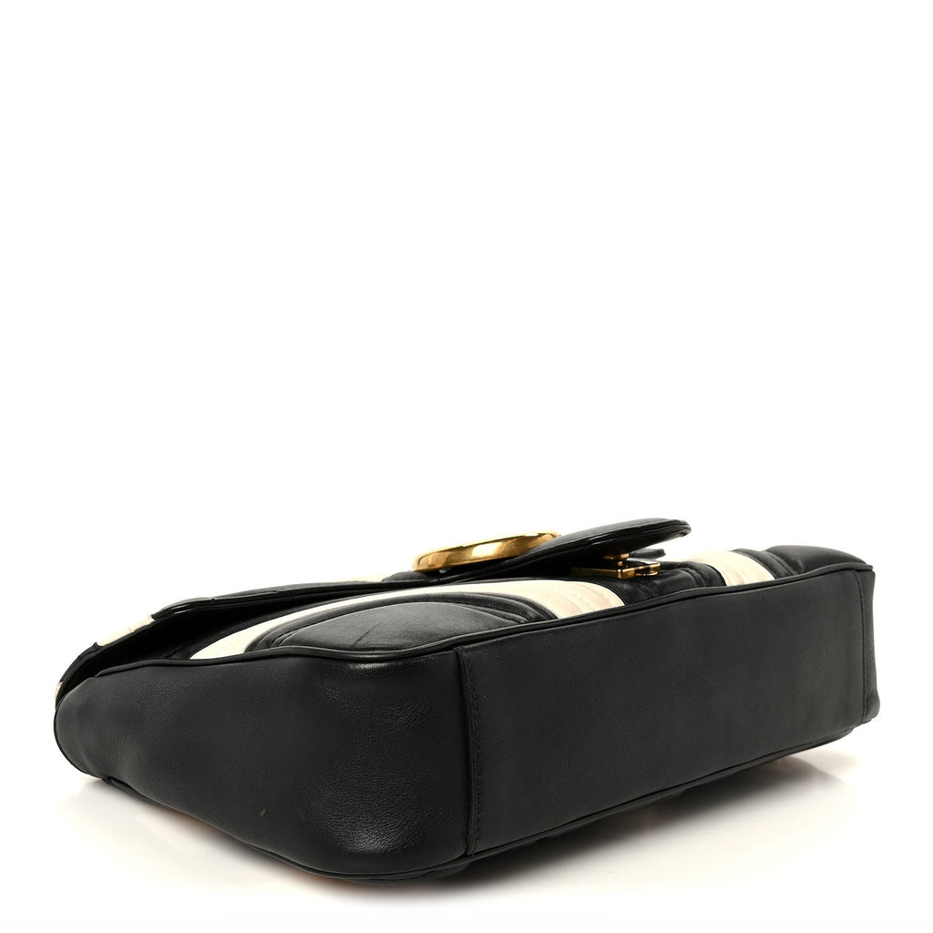 Calfskin Matelasse Medium GG Marmont Shoulder Bag Black White