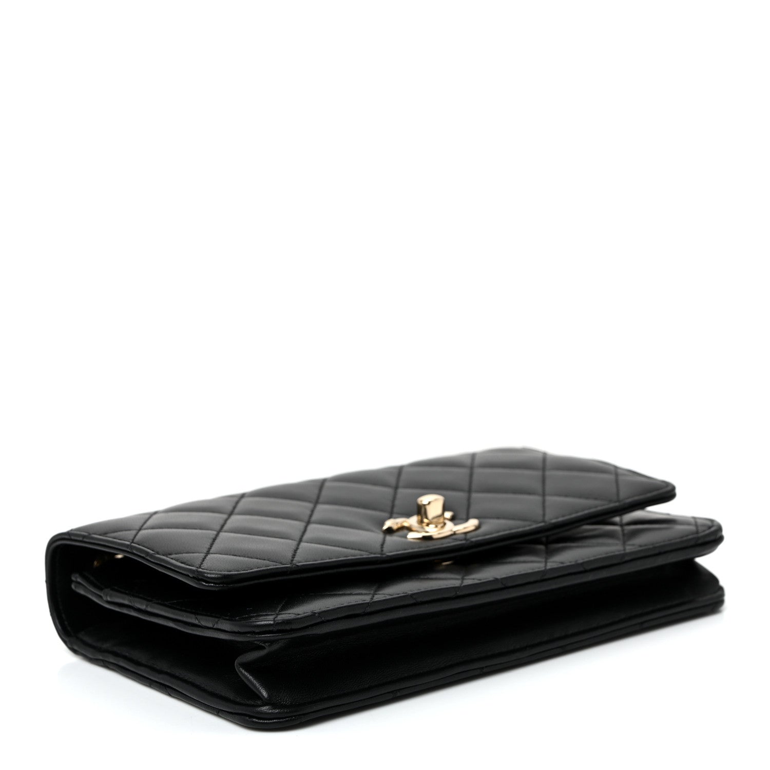 Lambskin Quilted Trendy CC Wallet On Chain WOC Black