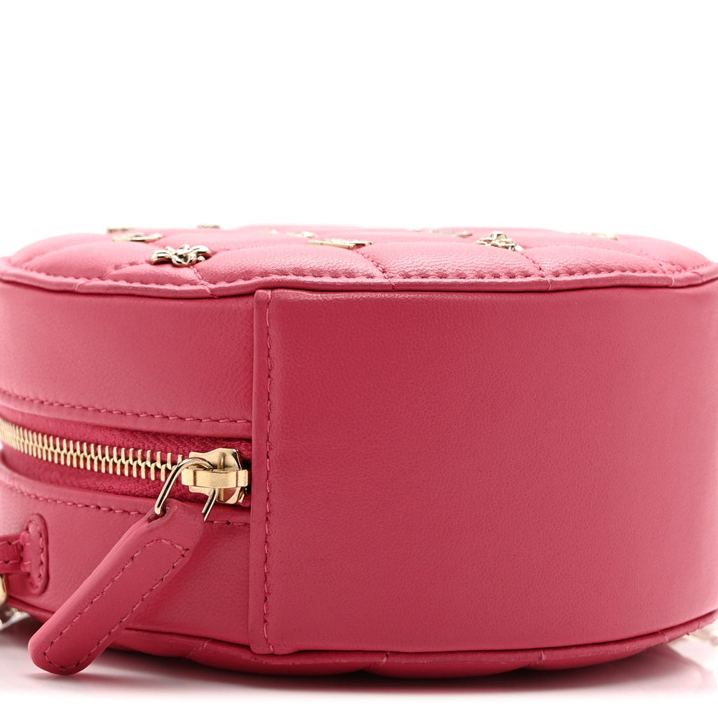 Lambskin Quilted Studded Round Clutch With Chain Dark Pink