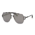 Philipp Plein Sunglasses Aviator Rimless, Black Frame and Grey Silver Mirror Lens SPP111672X