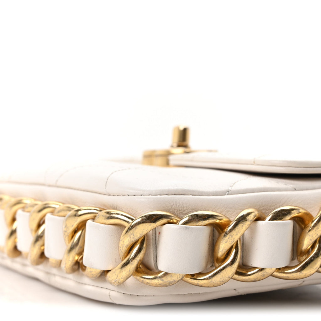 Calfskin Quilted Small Framing Chain Flap Bag White