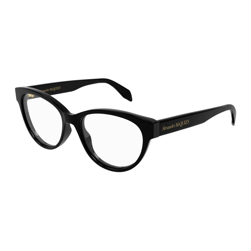 Alexander McQueen Eyeglasses Cat Eye Full Rim, Shiny Black Frame and Clear Demo Lens Lens AM0359O001