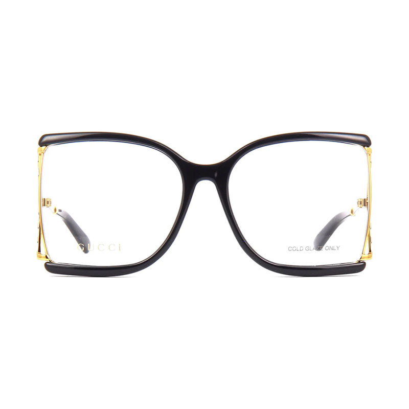 Gucci Eyeglasses Butterfly Full Rim, Black/Gold Frame and Clear Demo Lenses Lens GG0592O001