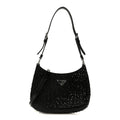 Satin Crystal Cleo Adjustable Strap Shoulder Bag Black