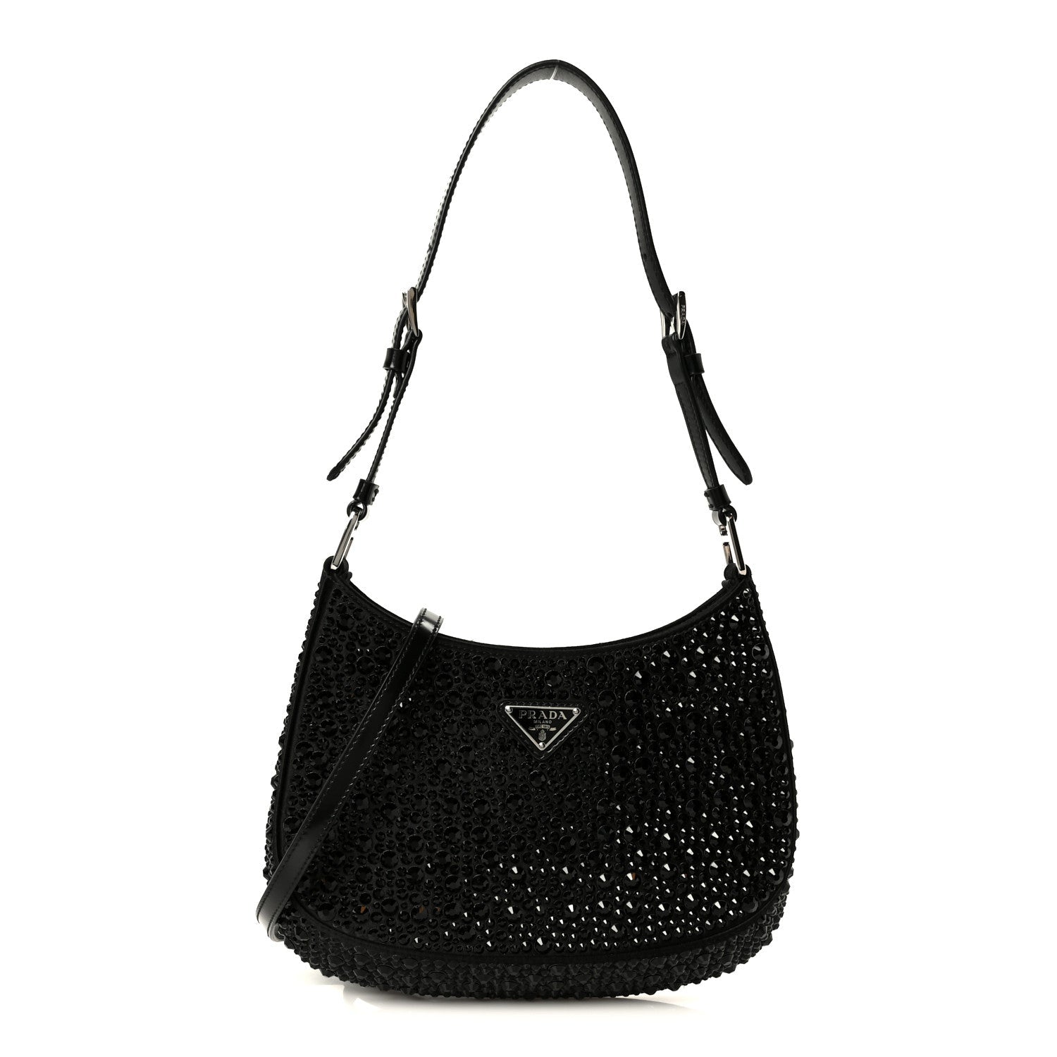 Satin Crystal Cleo Adjustable Strap Shoulder Bag Black
