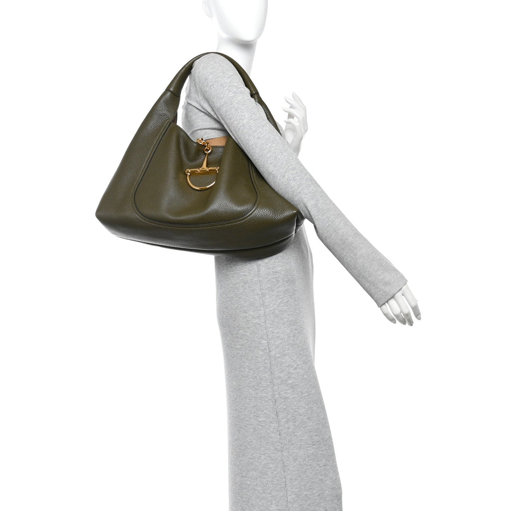 Grained Calfskin Softbit Maxi Shoulder Bag Forest Green