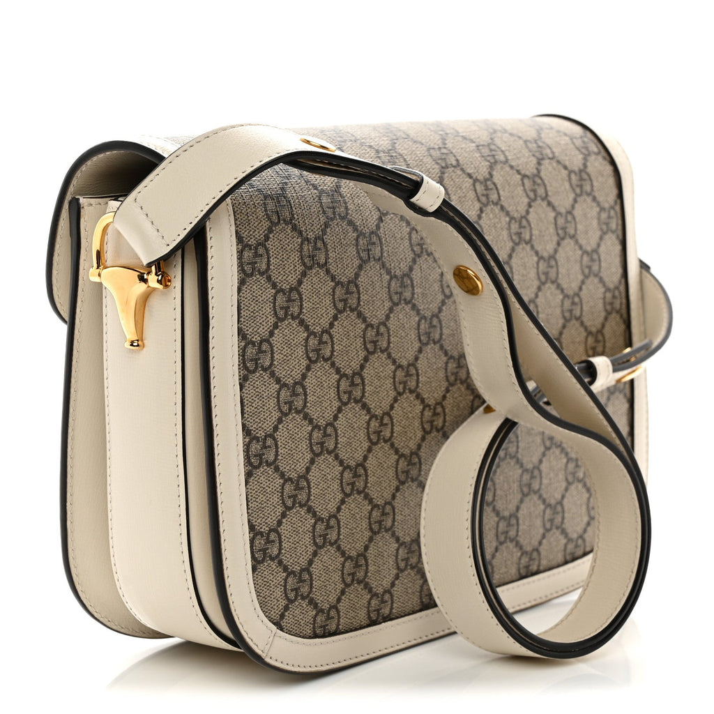 GG Supreme Monogram Horsebit 1955 Shoulder Bag Beige Mystic White