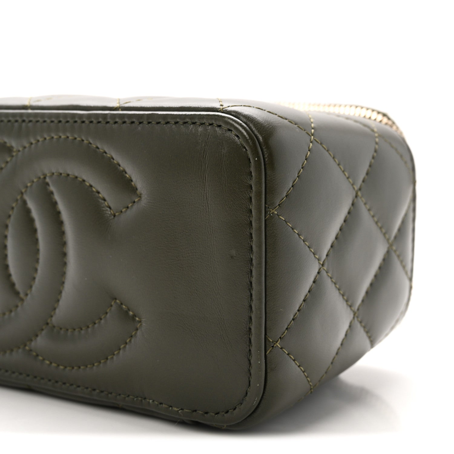 Lambskin Quilted Small Pillow Crush Vanity Case With Chain Green