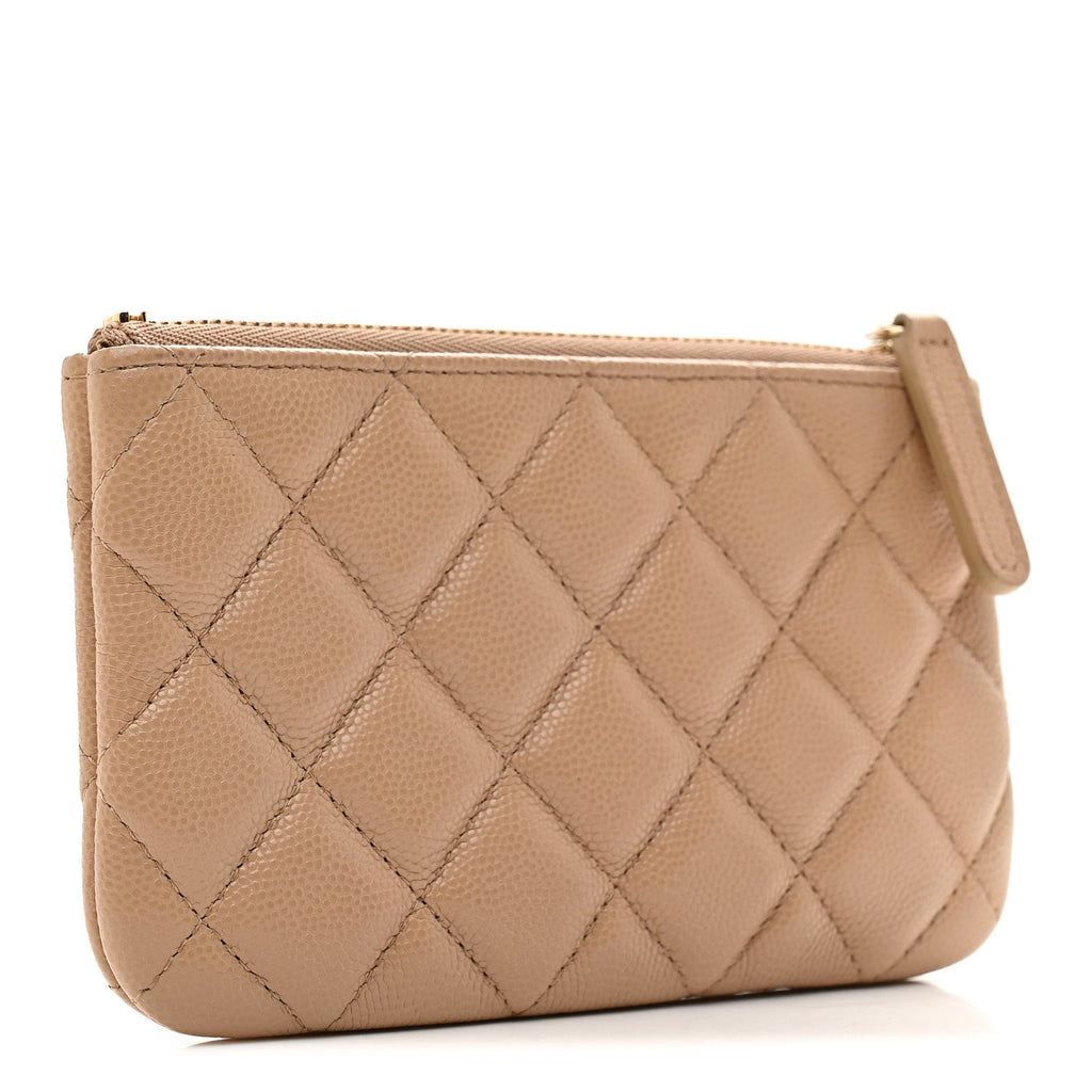 Caviar Quilted Small Cosmetic Case Beige