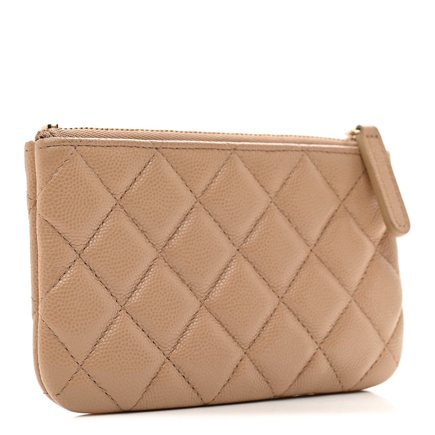 Caviar Quilted Small Cosmetic Case Beige