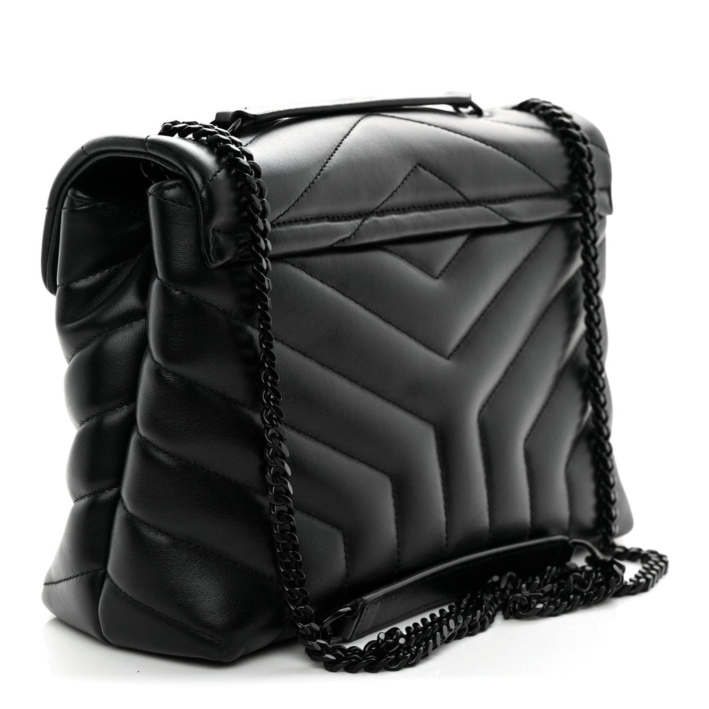 Calfskin Y Quilted Monogram Monochrome Small Loulou Chain Satchel Black