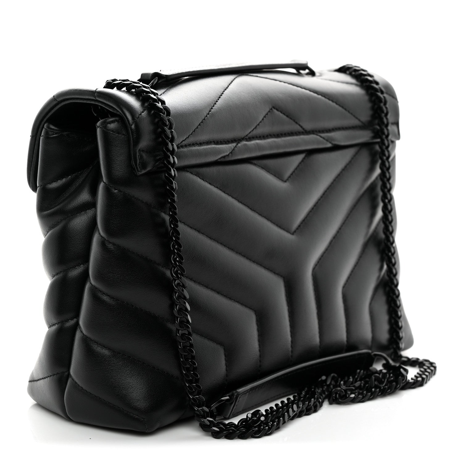 Calfskin Y Quilted Monogram Monochrome Small Loulou Chain Satchel Black