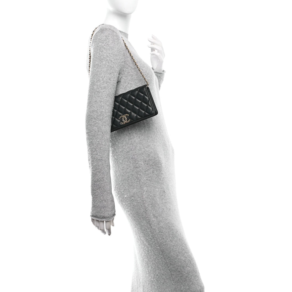 Lambskin Quilted CC Clutch On Chain Black