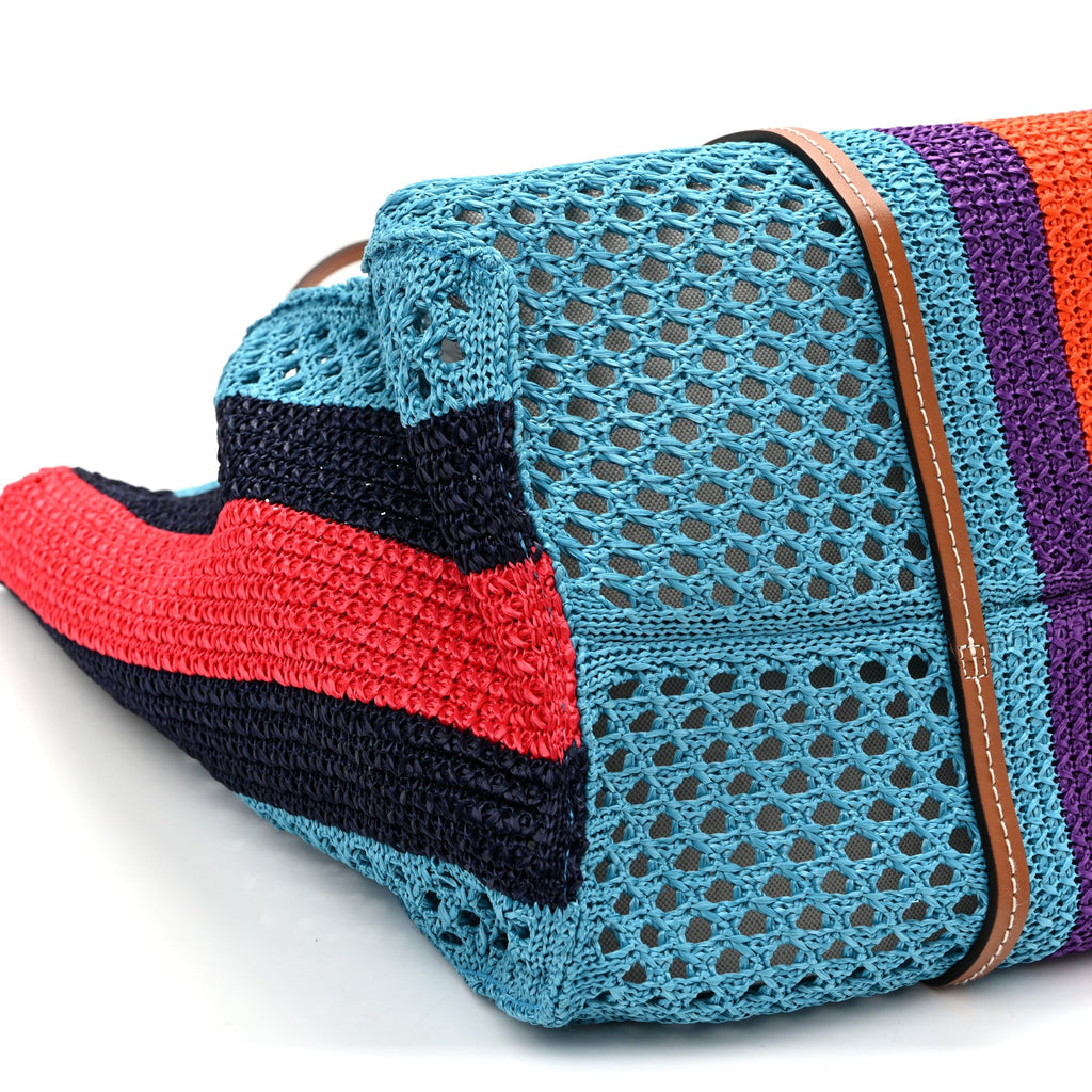 Raffia Web Woven Interlocking G Tote Blue Multicolor