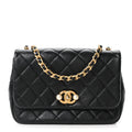 Glazed Calfskin Quilted Pearl Side Flap Black