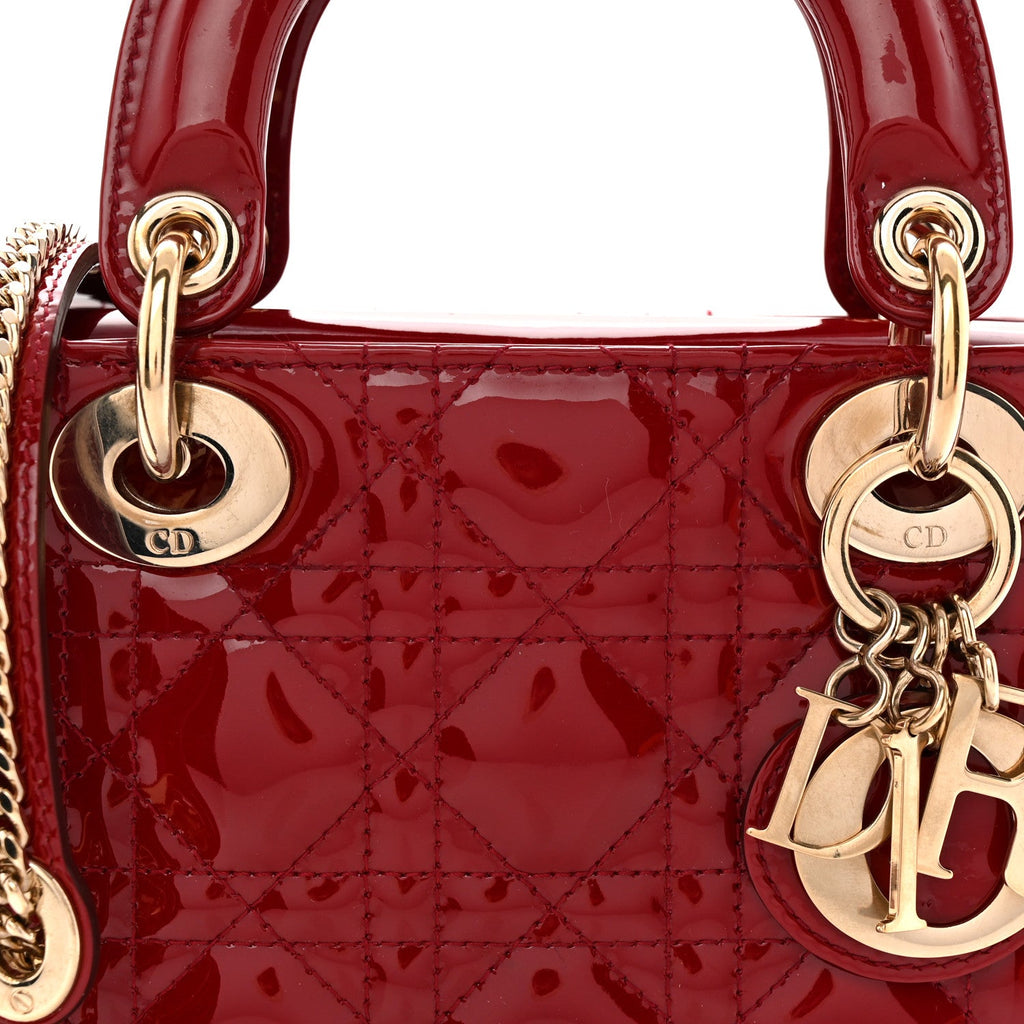 Patent Cannage Mini Lady Dior Red