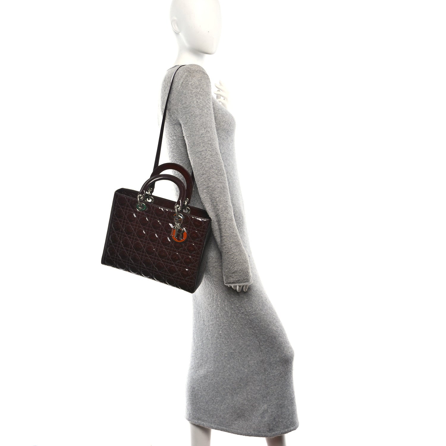 Patent Cannage Large Lady Dior Burgundy