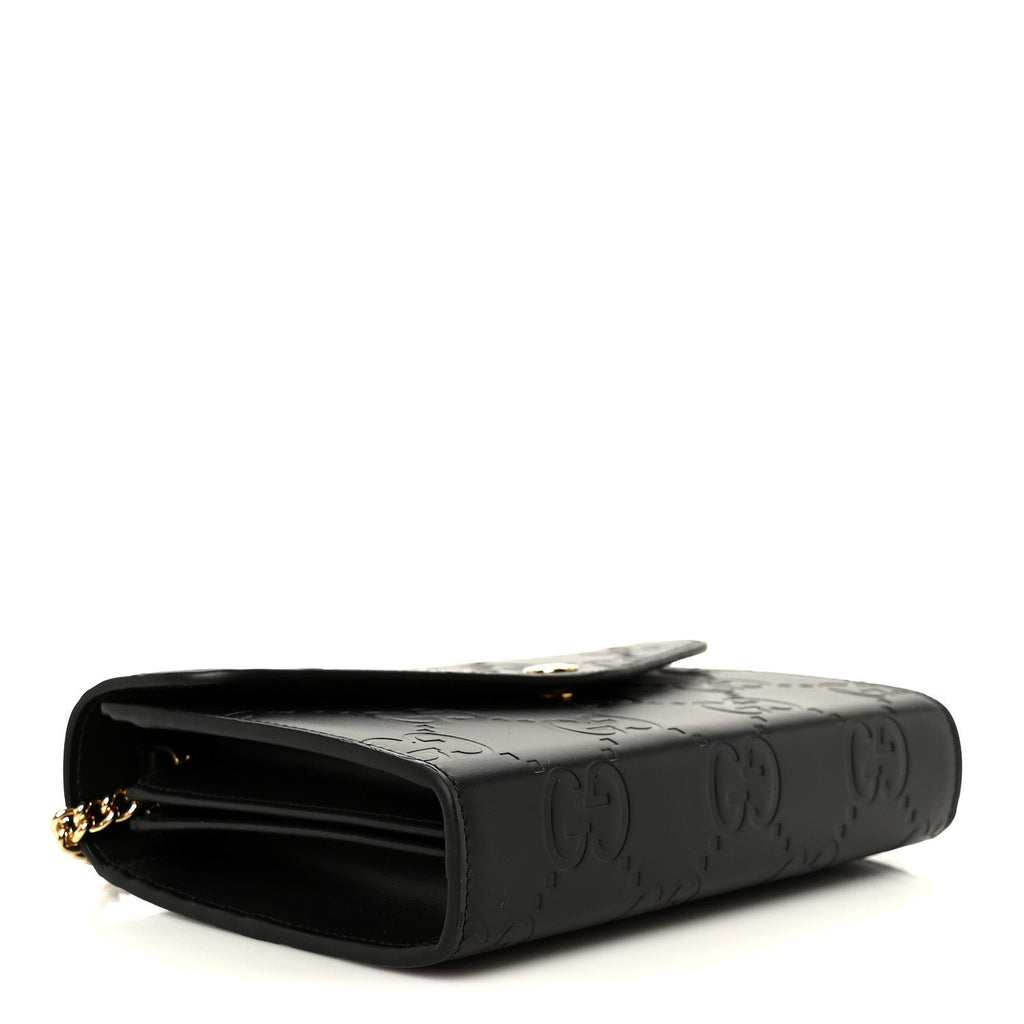 Calfskin GG Debossed Chain Wallet Black