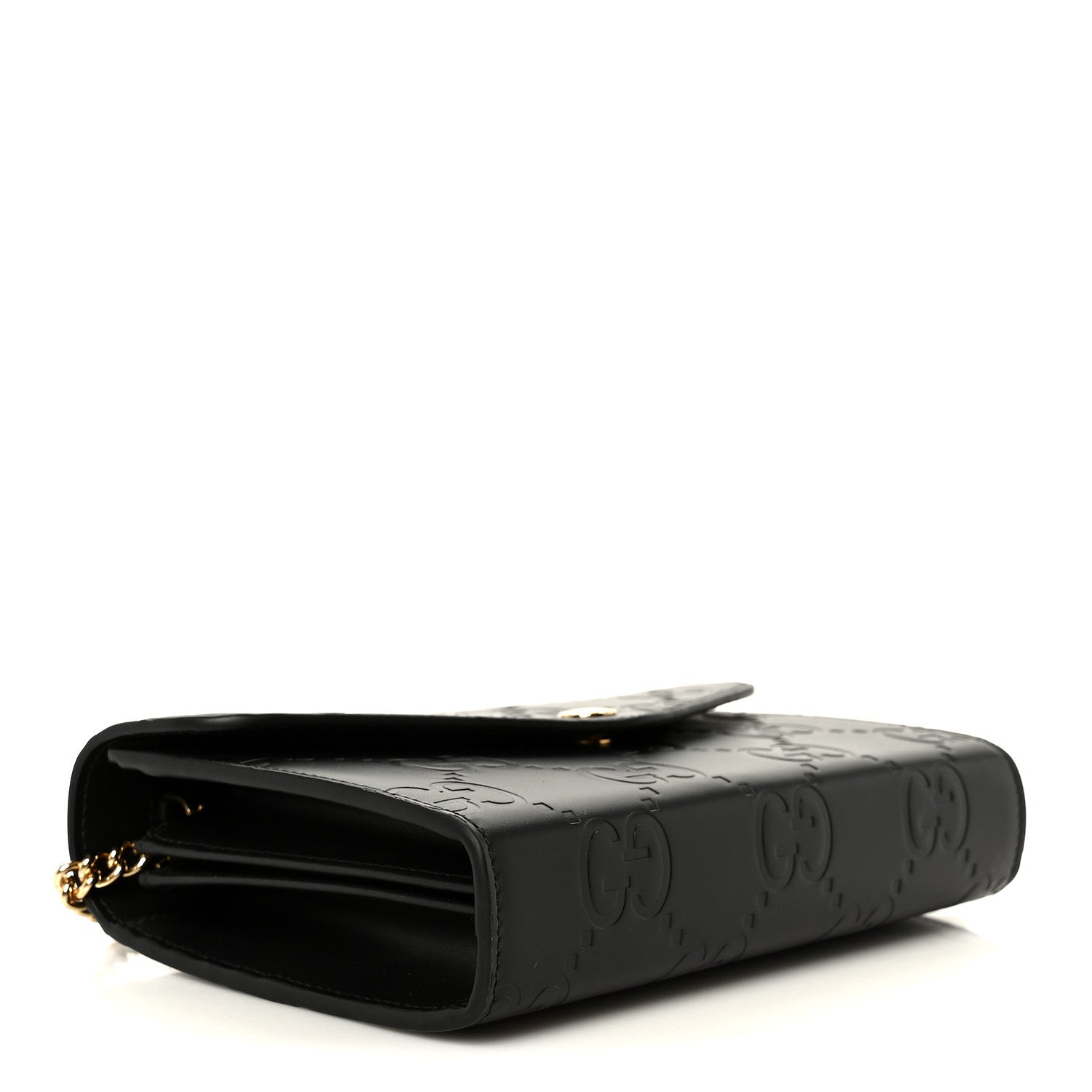 Calfskin GG Debossed Chain Wallet Black